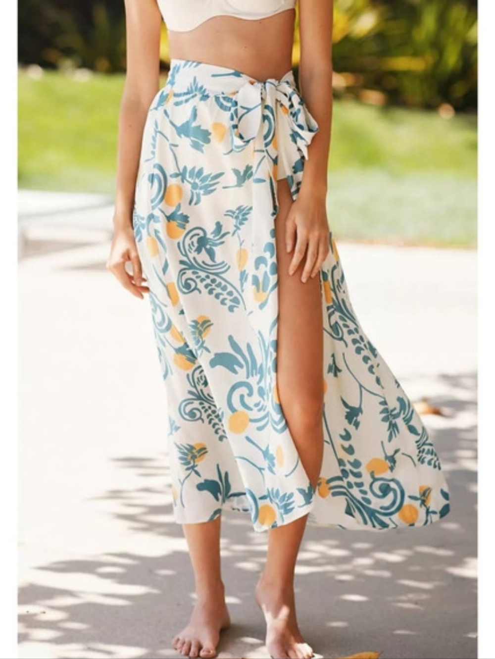 Boamar Valli Side Tie Closure Wrap Midi Skirt Swim Coverup Teal Gold size Small